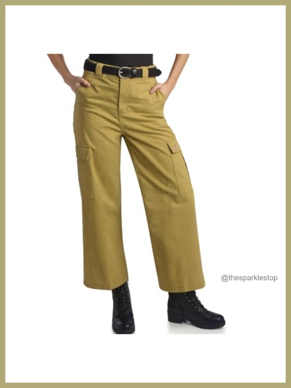 High Rise Wide Leg Cargo Pants Brushed Twill Cropped Workwear